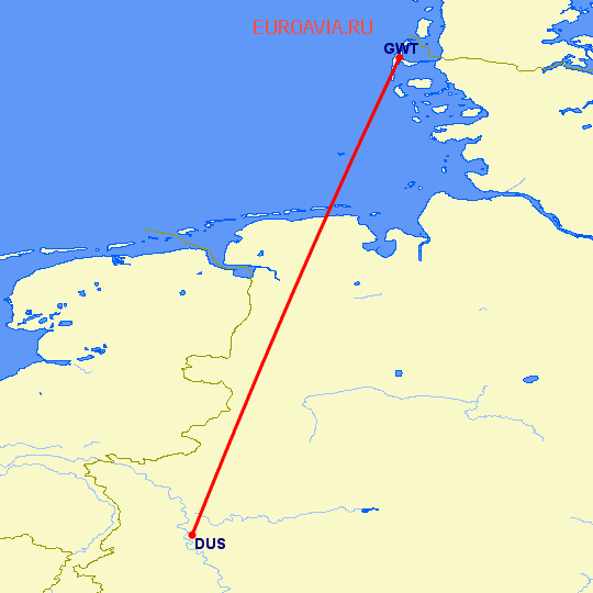 перелет Дюссельдорф — Вестерланд на карте