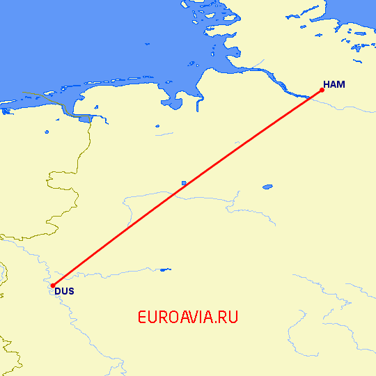 перелет Дюссельдорф — Гамбург на карте