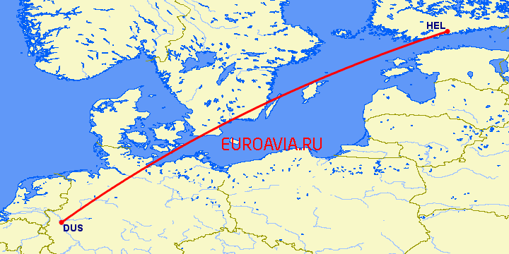 перелет Дюссельдорф — Хельсинки на карте