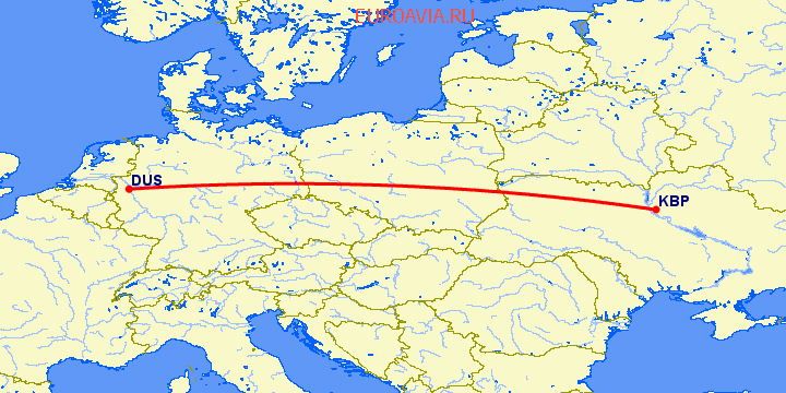перелет Дюссельдорф — Киев на карте