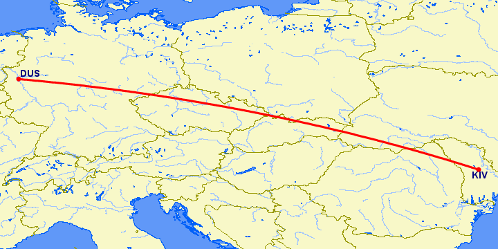 перелет Дюссельдорф — Кишинев на карте