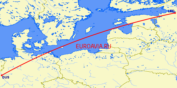 перелет Дюссельдорф — Санкт Петербург на карте
