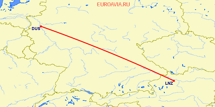 перелет Дюссельдорф — Линц на карте