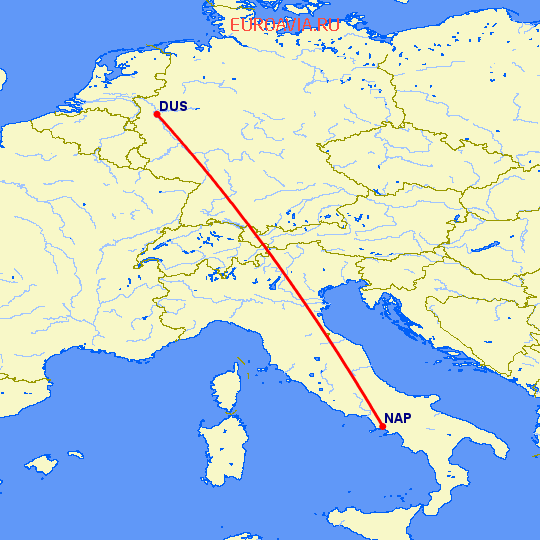 перелет Дюссельдорф — Неаполь на карте
