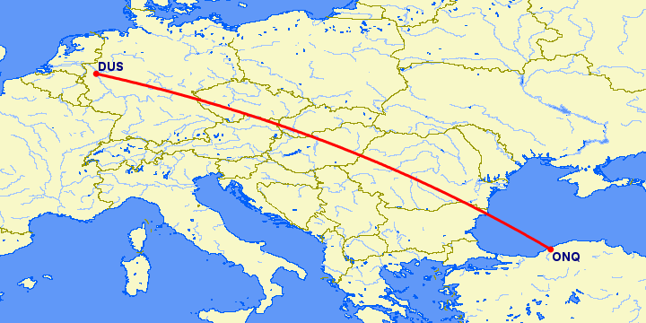 перелет Дюссельдорф — Зонгулдаг на карте