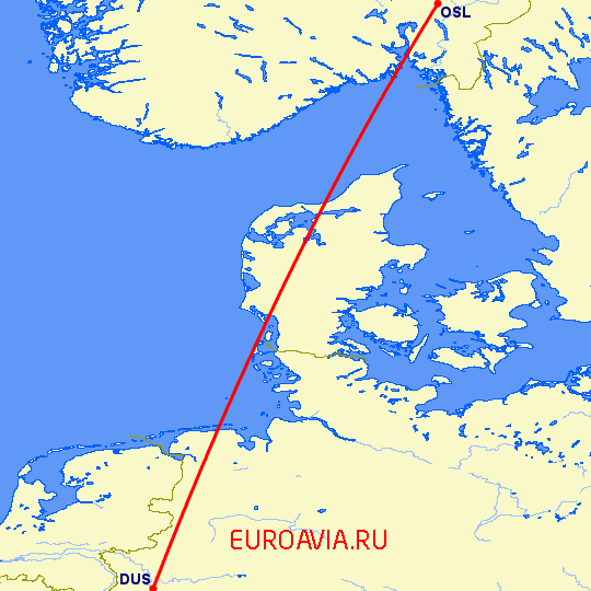 перелет Дюссельдорф — Осло на карте
