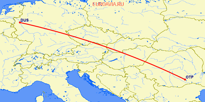 перелет Дюссельдорф — Бухарест на карте