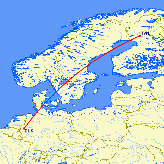 перелет Дюссельдорф — Рованиеми на карте