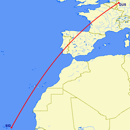 перелет Дюссельдорф — Sal на карте