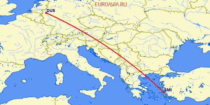 перелет Дюссельдорф — Samos на карте