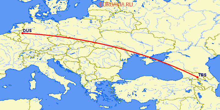перелет Дюссельдорф — Тбилиси на карте