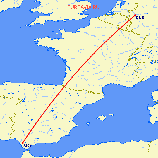 перелет Дюссельдорф — Херес де ла Фронтера  на карте