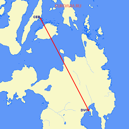 перелет Давао — Кебу на карте