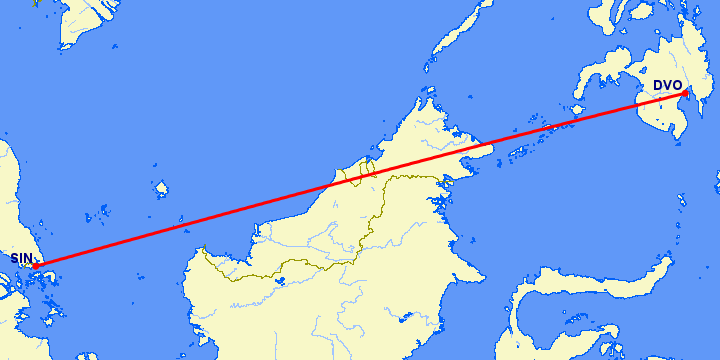перелет Давао — Сингапур на карте