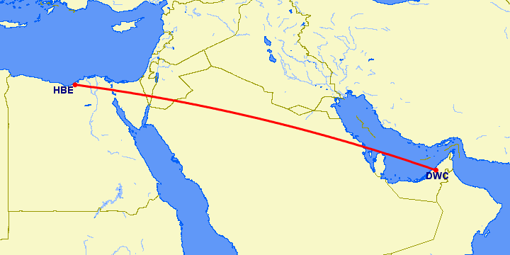 перелет Дубай — Александрия на карте