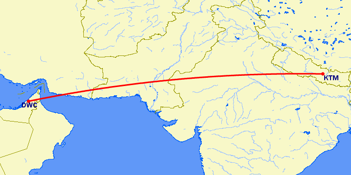 перелет Дубай — Катманду на карте
