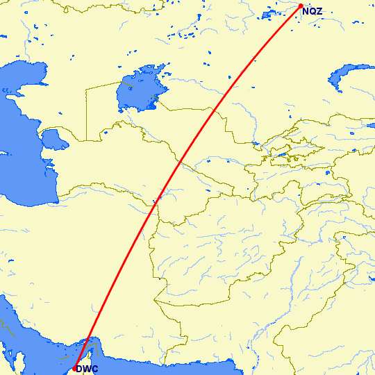 перелет Дубай — Нур-Султан на карте