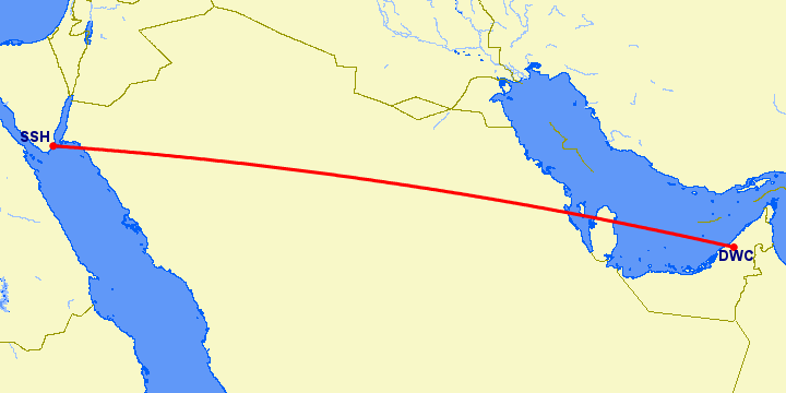 перелет Дубай — Шарм эль Шейх на карте