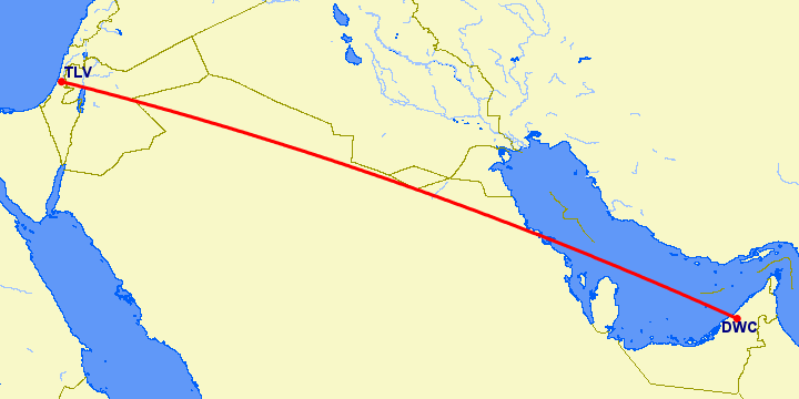 перелет Дубай — Тель Авив на карте