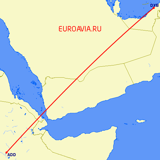 перелет Дубай — Аддис Абеба на карте