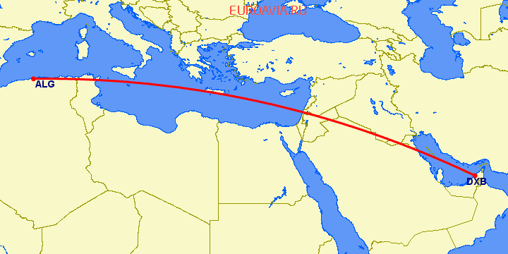 перелет Дубай — Алжир на карте