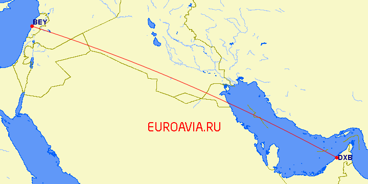 перелет Дубай — Бейрут на карте