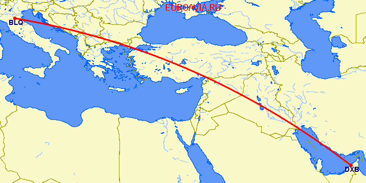 перелет Дубай — Болонья на карте