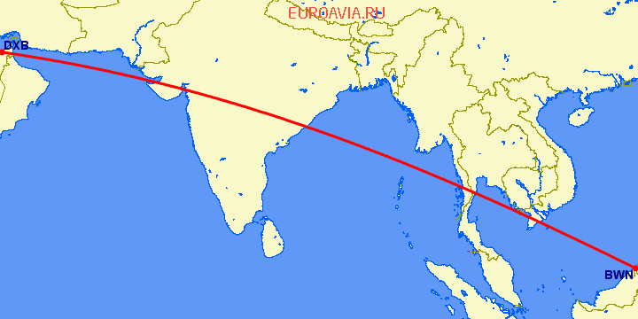 перелет Дубай — Бандар Сери Бегаван на карте