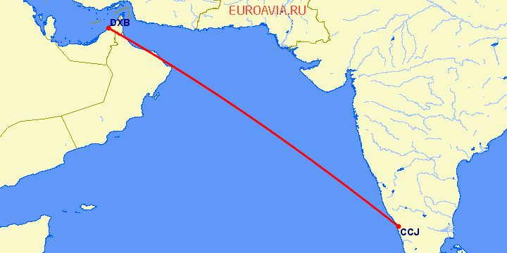 перелет Дубай — Kozhikode на карте