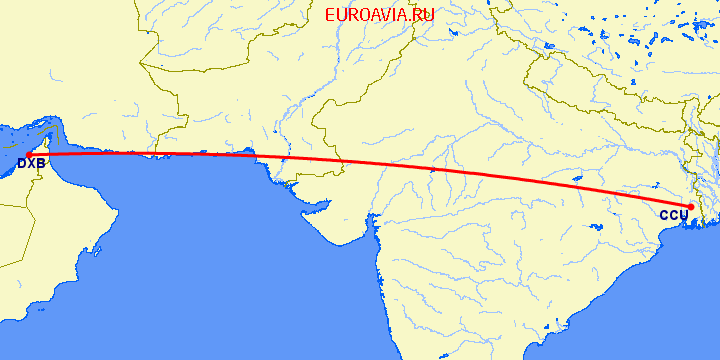 перелет Дубай — Kolkata на карте