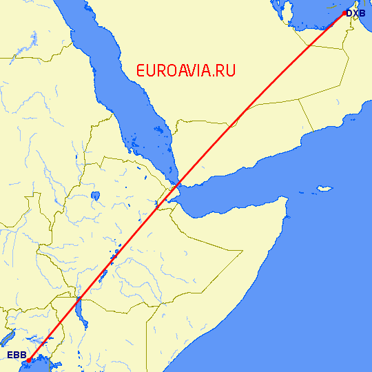 перелет Дубай — Энтеббе на карте