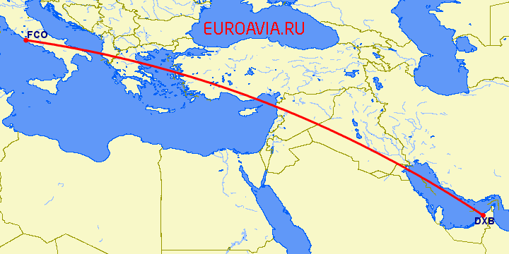 перелет Дубай — Рим на карте