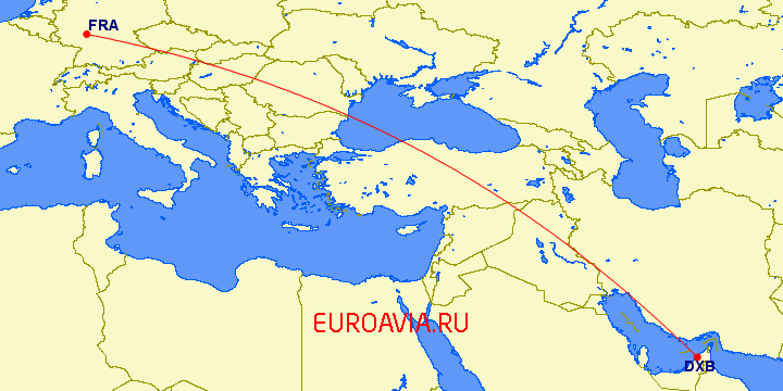 перелет Дубай — Франкфурт на Майне на карте
