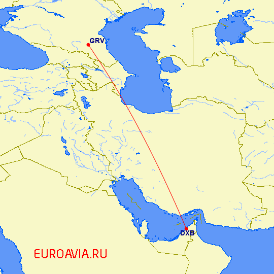 перелет Дубай — Грозный на карте