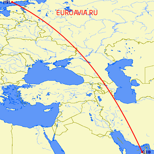 перелет Дубай — Хельсинки на карте