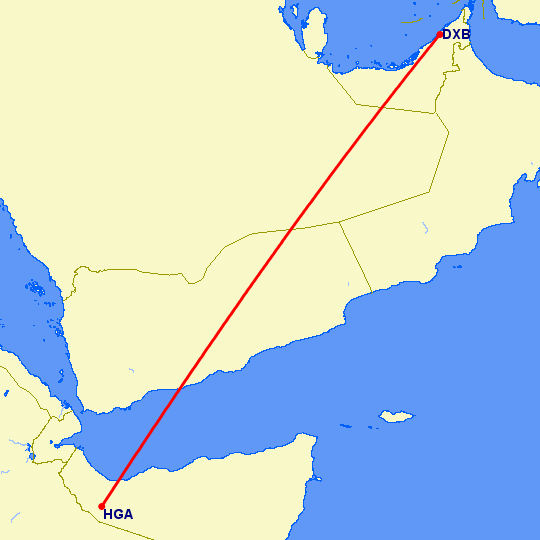 перелет Дубай — Харгейса на карте