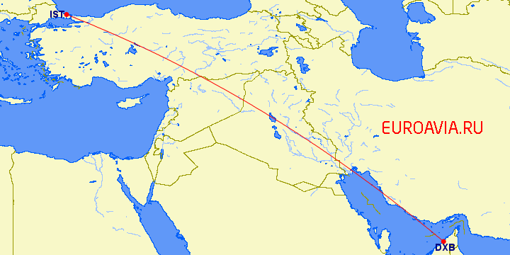перелет Дубай — Стамбул на карте