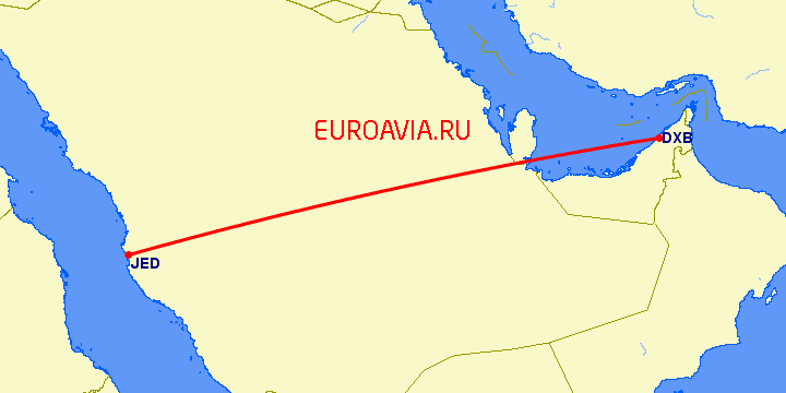 перелет Дубай — Джедда на карте