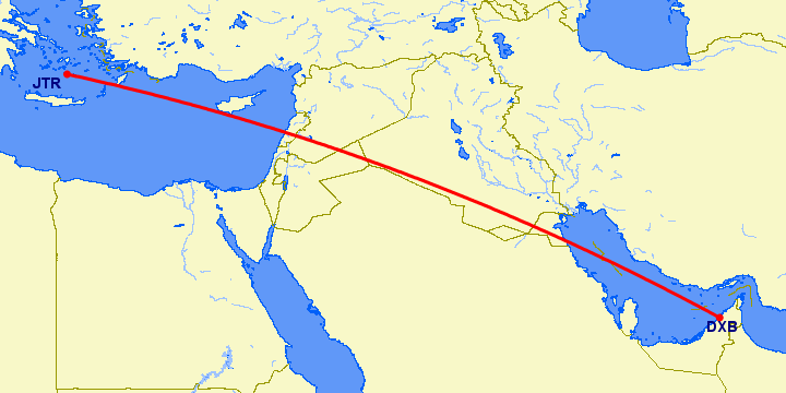 перелет Дубай — Санторини на карте