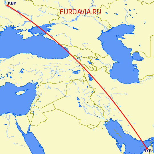 перелет Дубай — Киев на карте