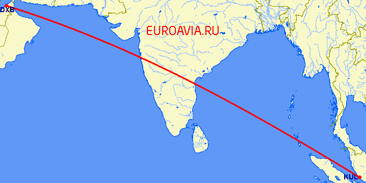 перелет Дубай — Куала Лумпур на карте