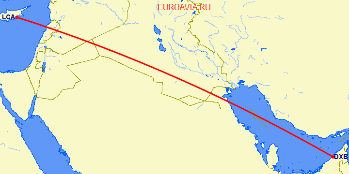 перелет Дубай — Ларнака на карте