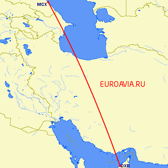перелет Дубай — Махачкала на карте