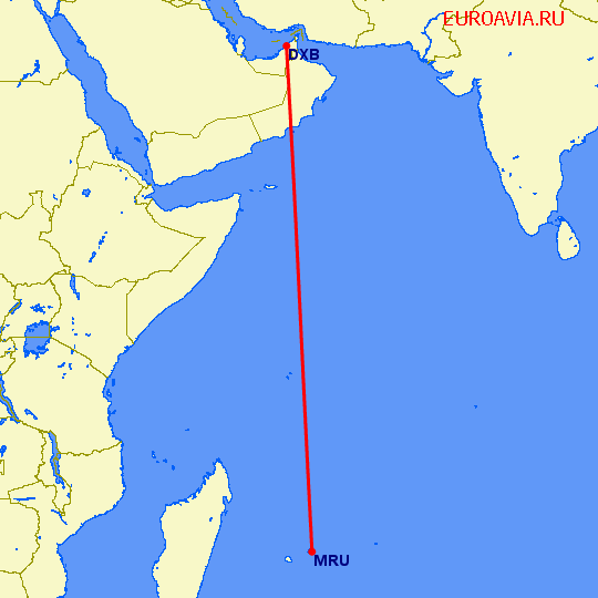 перелет Дубай — Порт Луис на карте