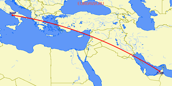 перелет Дубай — Неаполь на карте