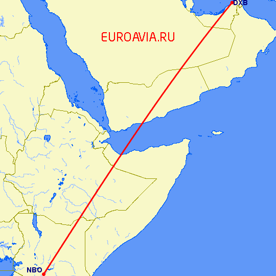 перелет Дубай — Найроби на карте