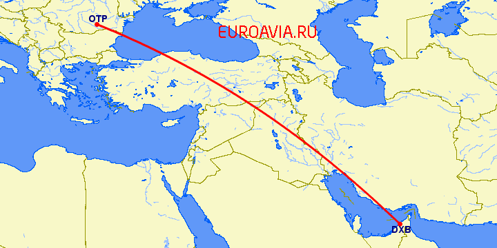 перелет Дубай — Бухарест на карте