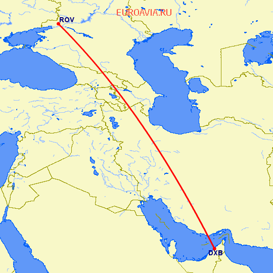 перелет Дубай — Ростов на карте