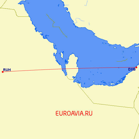 перелет Дубай — Эр Рияд на карте