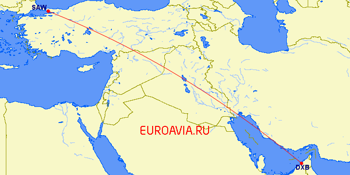 перелет Дубай — Стамбул на карте